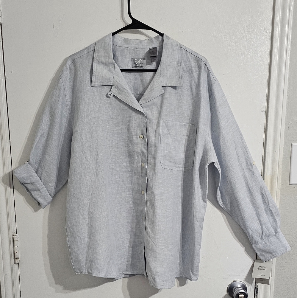 Emma James Light Gray Casual Button Down Shirt